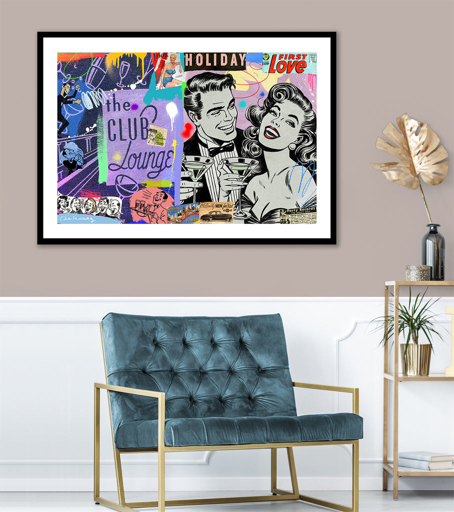 nelson de la nuez pop art contemporary art king of pop art one last martini cocktail lounge bar artwork framed