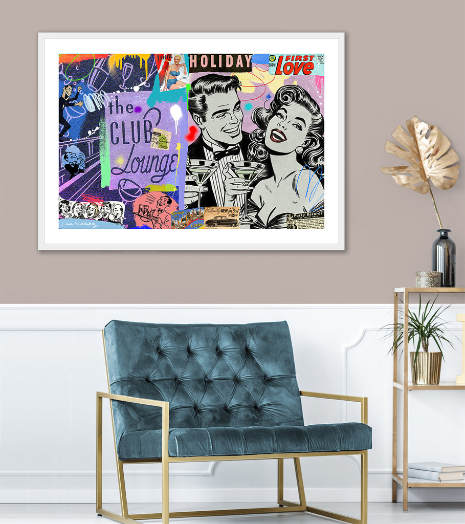 nelson de la nuez pop art contemporary art king of pop art one last martini cocktail lounge bar artwork framed