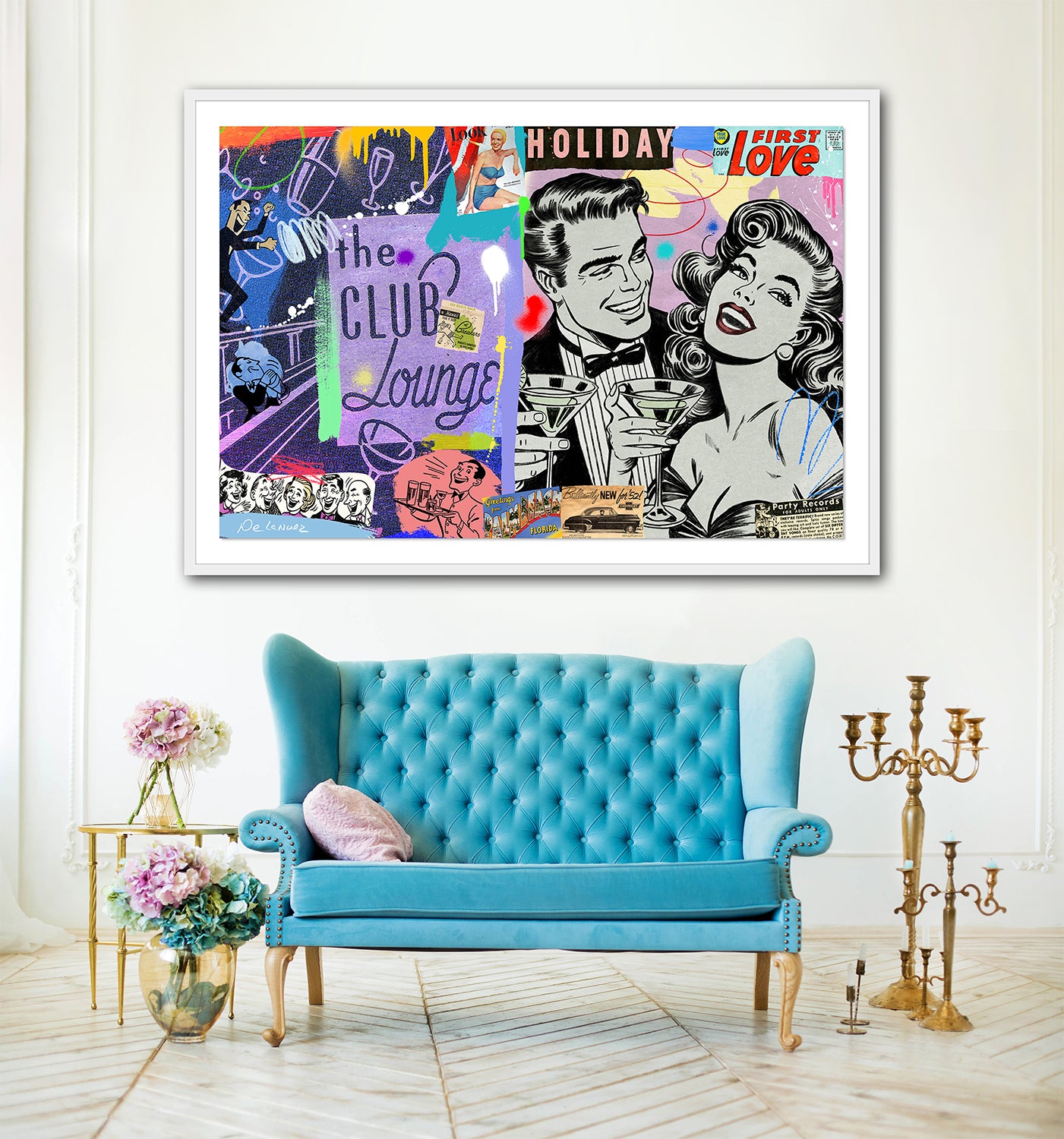 King of Pop Art Nelson De La Nuez One Last Martini Unique One of a Kind Hand Painted Mixed Media on Canvas Cocktail Lounge Club Bar Drinks