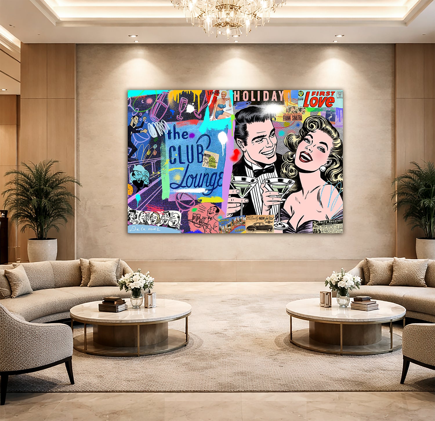 King of Pop Art Nelson De La Nuez One Last Martini Unique One of a Kind Hand Painted Mixed Media on Canvas Cocktail Lounge Club Bar Drinks
