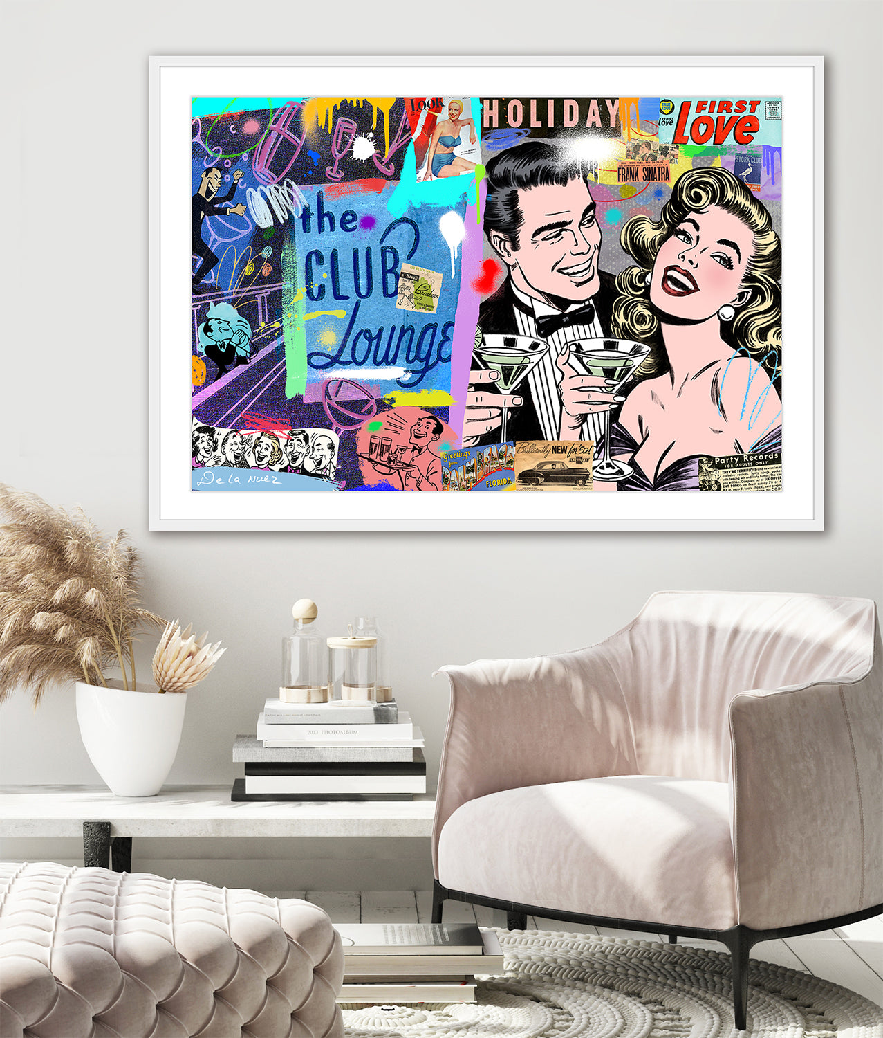 King of Pop Art Nelson De La Nuez One Last Martini Unique One of a Kind Hand Painted Mixed Media on Canvas Cocktail Lounge Club Bar Drinks
