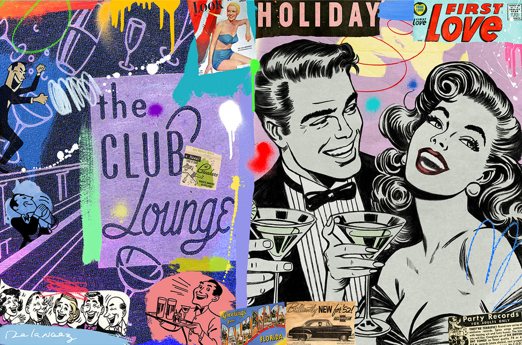 nelson de la nuez pop art contemporary art king of pop art one last martini cocktail lounge bar artwork framed