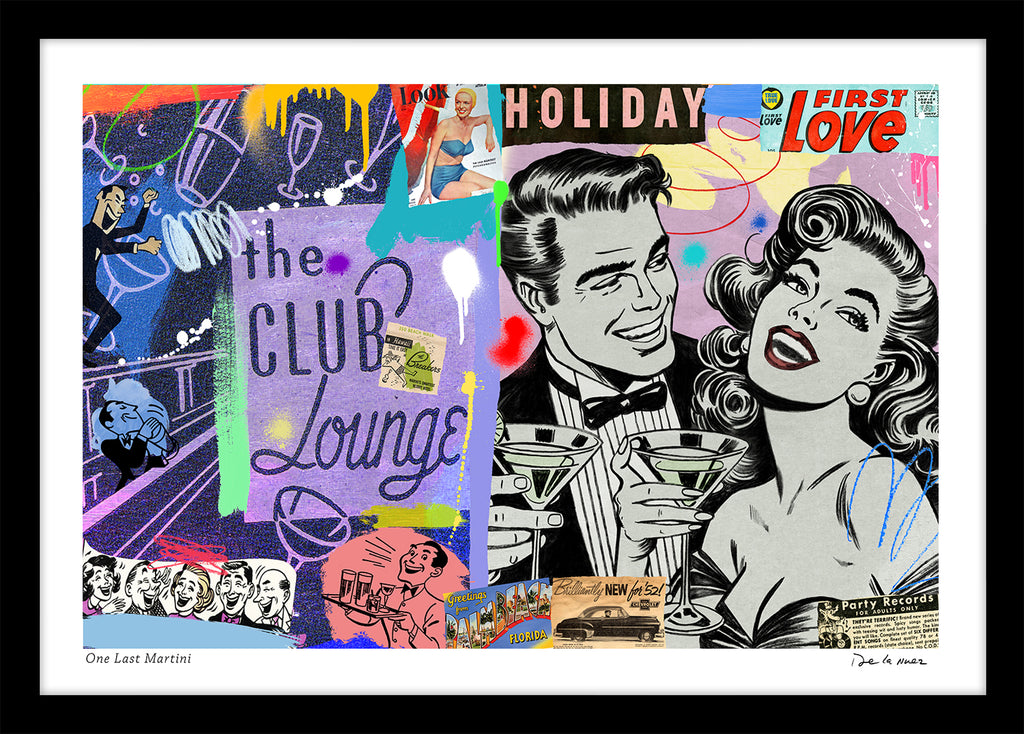 nelson de la nuez pop art contemporary art king of pop art one last martini cocktail lounge bar artwork framed