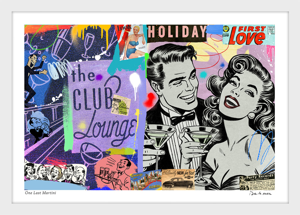 nelson de la nuez pop art contemporary art king of pop art one last martini cocktail lounge bar artwork framed