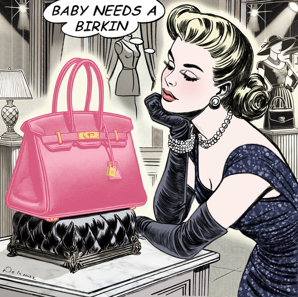 King of Pop Art Nelson De La Nuez One in Every Color Print Baby Needs a Birkin Bag Hermes Luxury Designer Shopping Handbag pink birkin