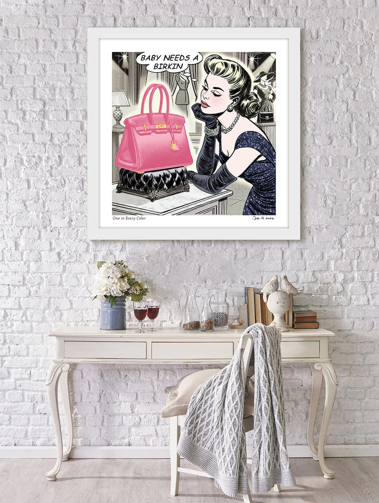King of Pop Art Nelson De La Nuez One in Every Color Print Baby Needs a Birkin Bag Hermes Luxury Designer Shopping Handbag pink birkin