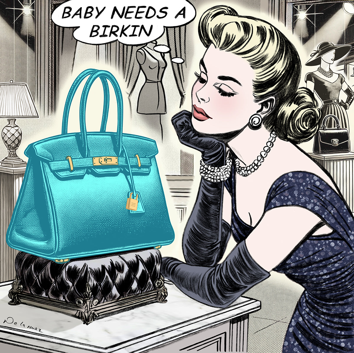 Birkin Baby Pink, Teal or Orange Bag Print | Nelson De La Nuez The