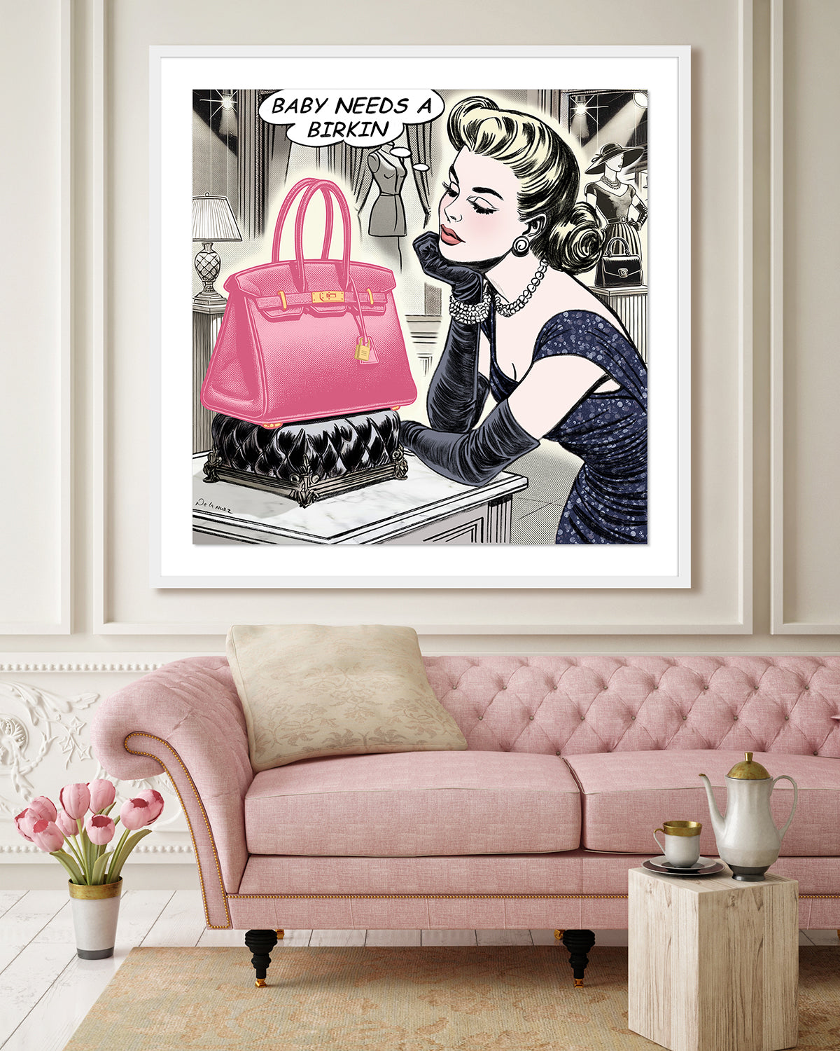 King of Pop Art Nelson De La Nuez One in Every Color Mixed Media Framed Signed Baby Needs a Birkin Bag Hermes Luxury Designer Shopping Handbag