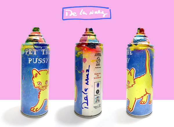 King of Pop Art Nelson De La Nuez Spray Can Series: Pet the Pussy Collectible Sculpture Mixed Media Spray Paint Graffiti Pussycat Kitty Cat Kittens Animals Pets