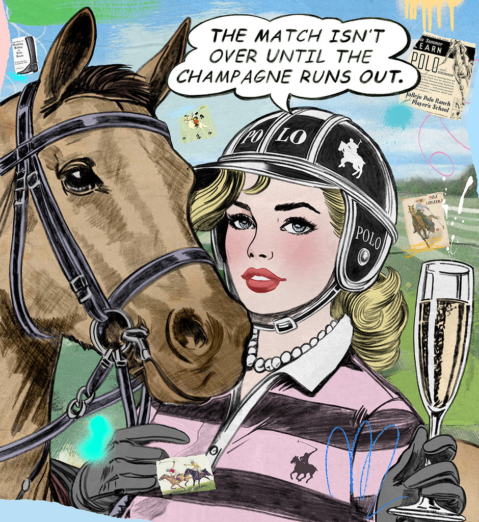 polo player horse champagne polo match nelson de la nuez pop art
