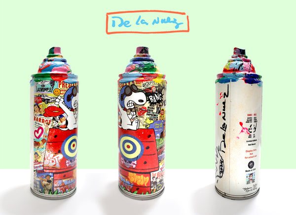 King of Pop Art Nelson De La Nuez Spray Can Series: Red Baron Collectible Sculpture Mixed Media Spray Paint Graffiti Snoopy Peanuts