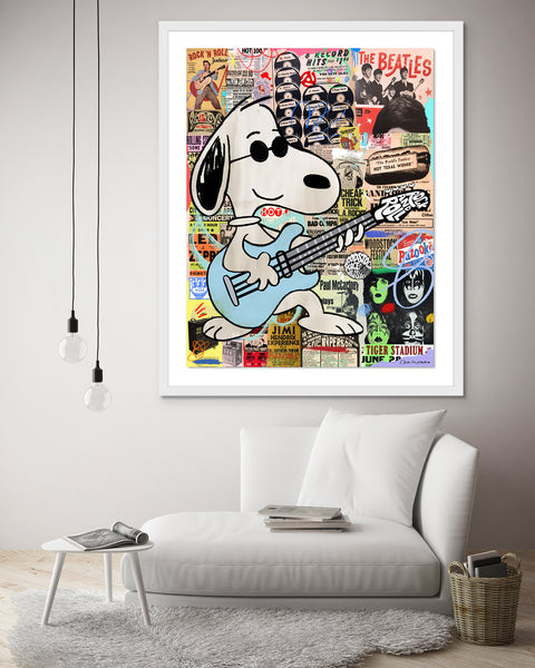 king of pop art nelson de la nuez rock star music guitar bass snoopy peanuts dog 
