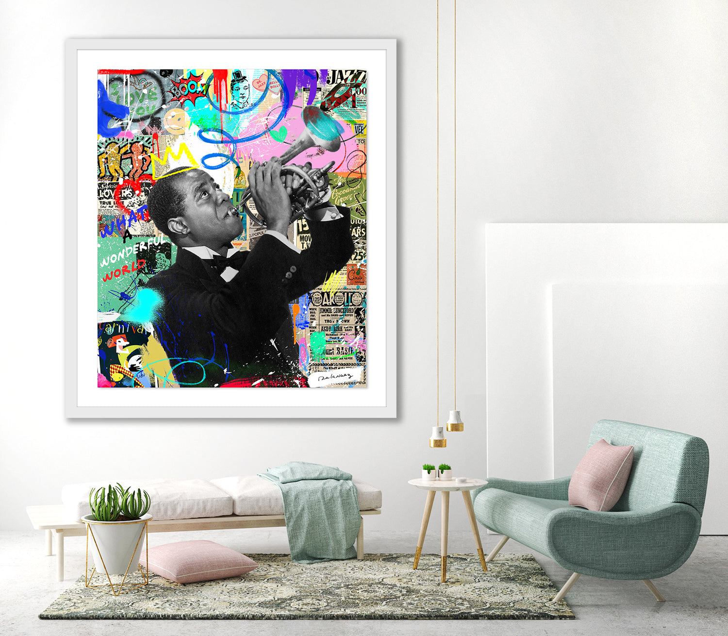 king of pop art nelson de la nuez satchmo framed mixed media louis armstrong satch pops jazz music trumpet trumpeter what a wonderful world