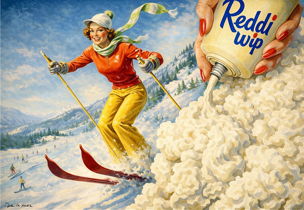 skier skiing whipped cream de la nuez