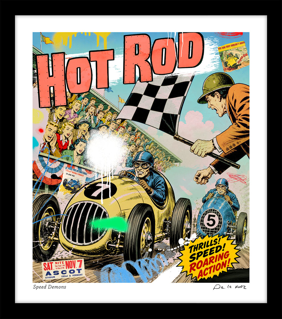 King of Pop Art Nelson De La Nuez auto racing speed demons car retro cars comics 