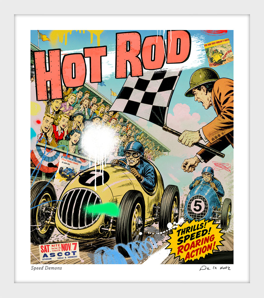 King of Pop Art Nelson De La Nuez auto racing speed demons car retro cars comics 