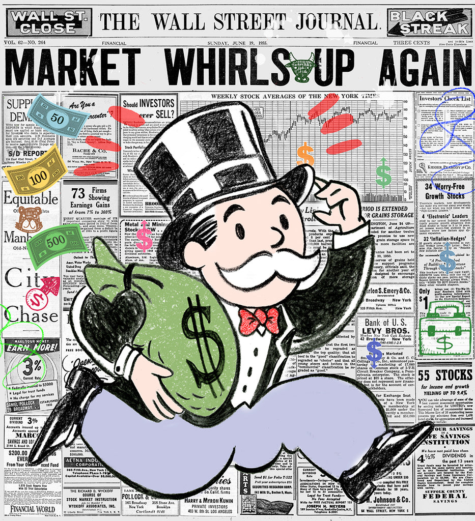 take the money and run stock market monopoly pop artist contemporary art luxury art pop art pop artist day trader stocks nelson de la nuez king of pop art