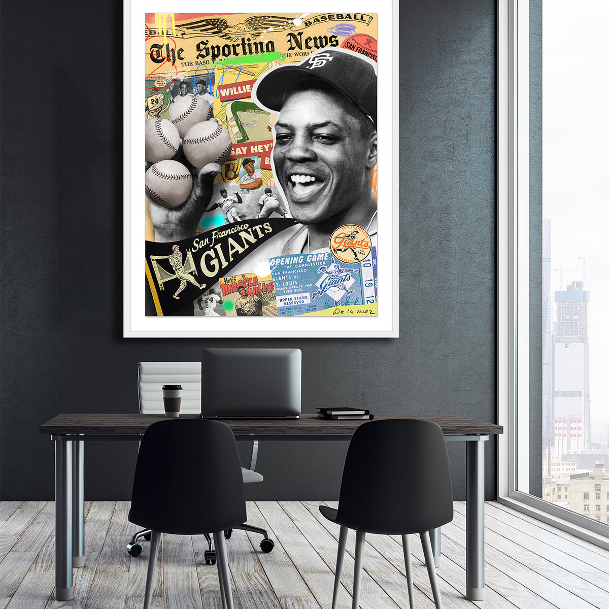 The Say Hey Kid (Willie Mays) - Mixed Media - FRAMED, Signed The Say Hey Kid (Willie Mays) - Mixed Media - FRAMED, Signed