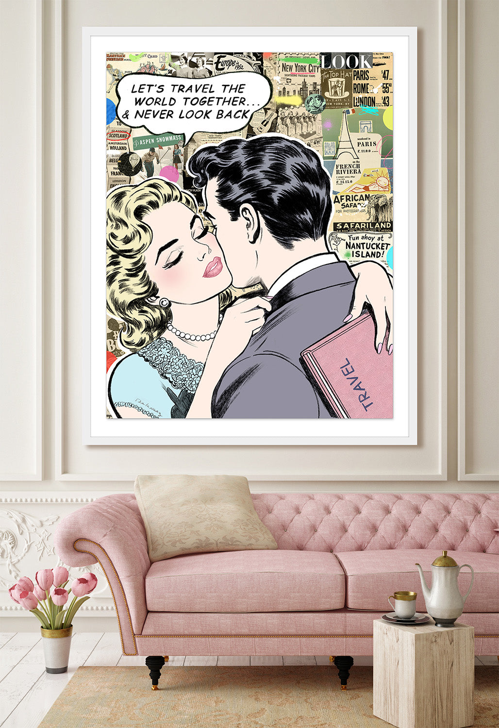 interior design wall King of Pop Art Nelson De La Nuez Custom Framed or Unframed art - The World is Ours Travel Vacation Love Romance Couple new york europe 