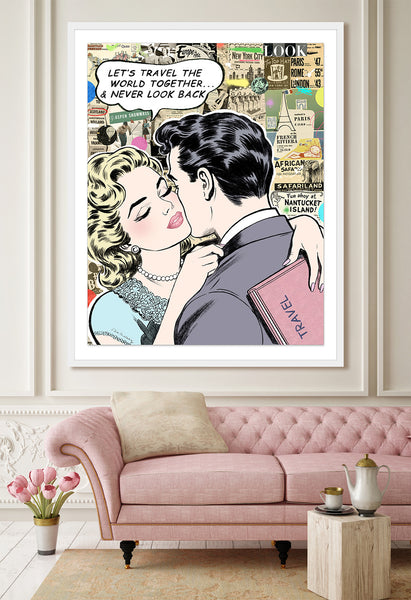 interior design wall King of Pop Art Nelson De La Nuez Custom Framed or Unframed art - The World is Ours Travel Vacation Love Romance Couple new york europe 