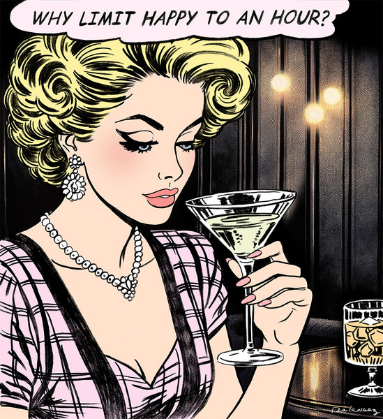 King of Pop Art Nelson De La Nuez happiest hour happy hour cocktail martini framed print humor bar luxury 