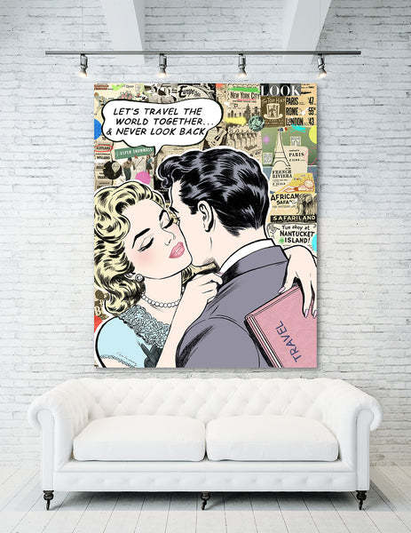 original canvas painting King of Pop Art Nelson De La Nuez Custom Framed or Unframed - The World is Ours Travel Vacation Love Romance Couple new york europe interior designer wall