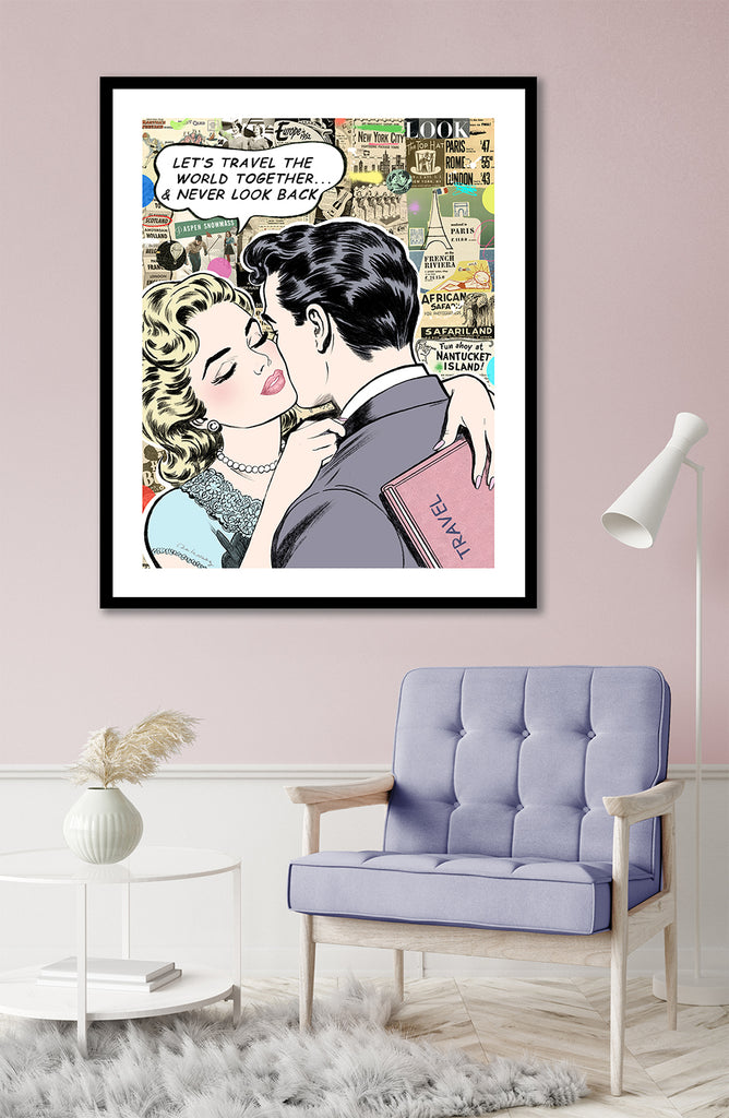 King of Pop Art Nelson De La Nuez Custom Framed or Unframed - The World is Ours Travel Vacation Love Romance Couple new york europe 