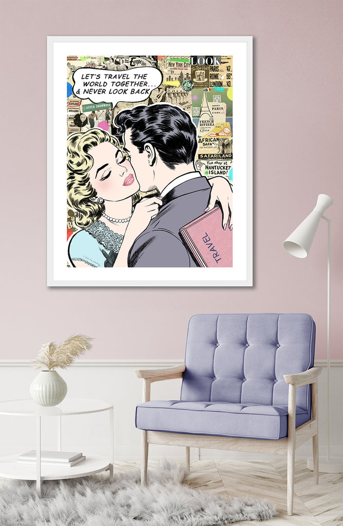 King of Pop Art Nelson De La Nuez Custom Framed or Unframed - The World is Ours Travel Vacation Love Romance Couple new york europe 