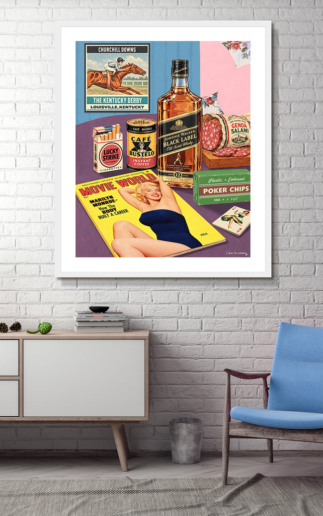marilyn monroe retro mens vices cocktail whiskey gambling horses King of Pop Art Nelson De La Nuez pop art man cave art 