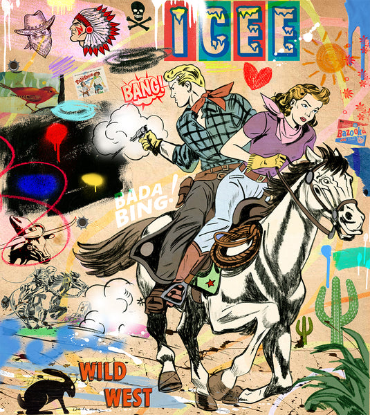 king of pop art nelson de la nuez wild wild west print western cowboy cowgirl desert
