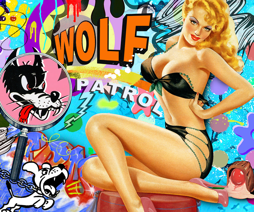 king of pop art nelson de la nuez wolf patrol print pinup girl