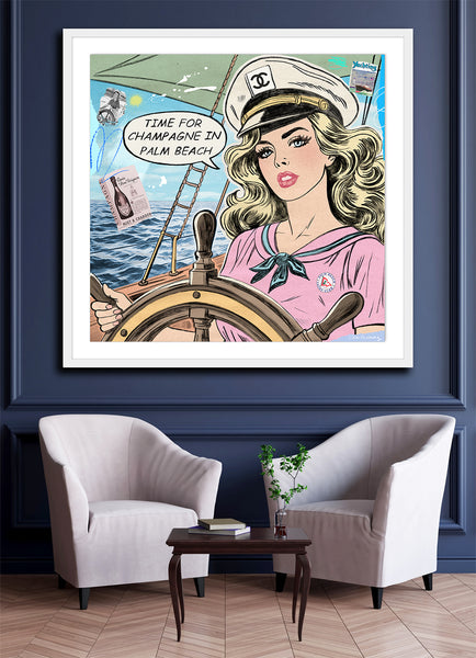 king of pop art nelson de la nuez yacht life print cocktail hour swimming pool ocean vacation material girl palm beach florida champagne
