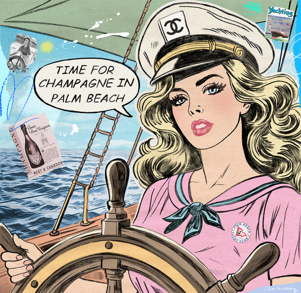 king of pop art nelson de la nuez yacht life print cocktail hour swimming pool ocean vacation material girl palm beach florida champagne