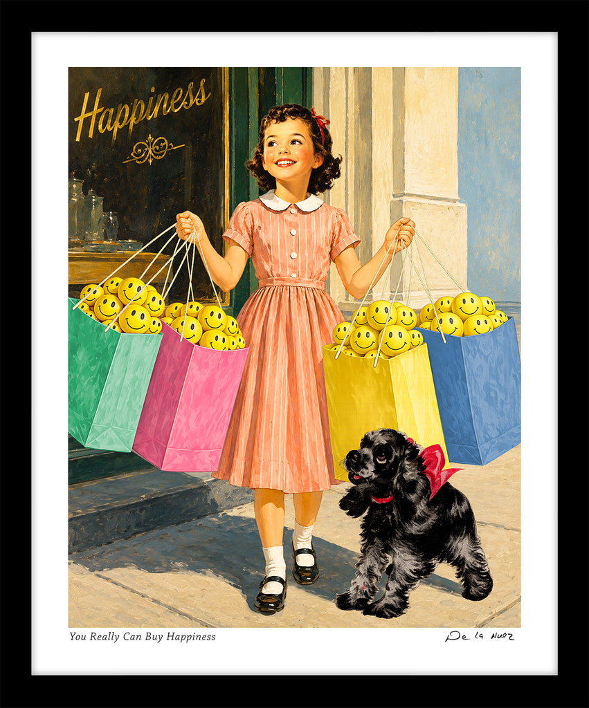 happiness shopping humor quote de la nuez pop artist