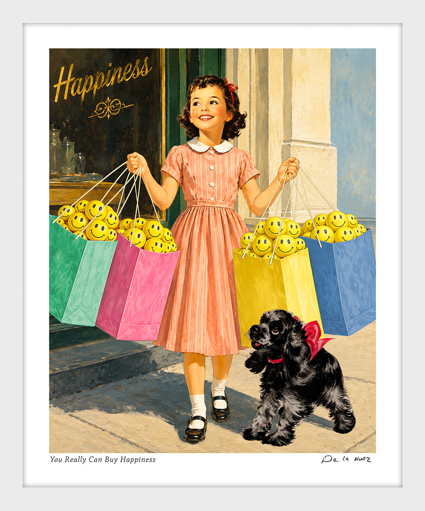 happiness shopping humor quote de la nuez pop artist