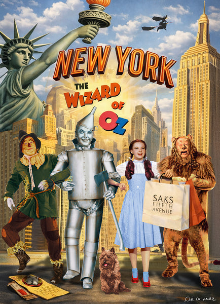 King of Pop Art Nelson De La Nuez -  - The Out of Towners Wizard of Oz New York City NYC Humor Sak's Fifth Avenue Dorothy Scarecrow Tin Man Shopping