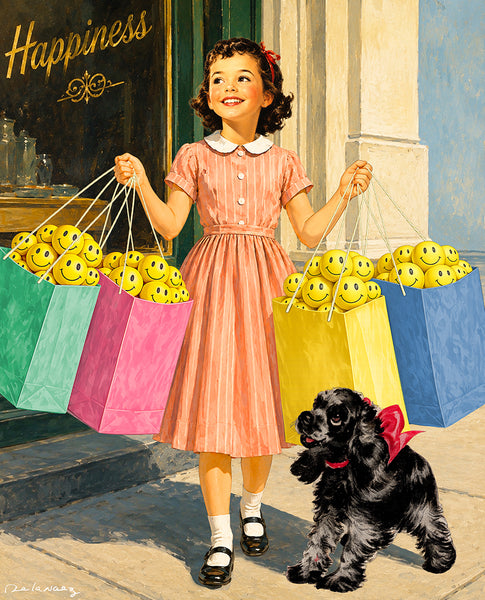 happiness shopping humor quote de la nuez pop artist