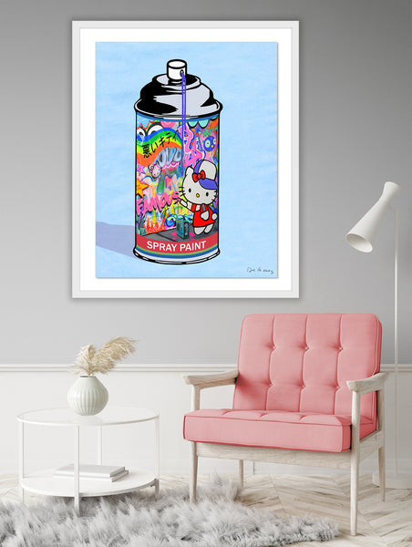 King of Pop Art Nelson De La Nuez - Bad Kitty Spray Paint - Framed Mixed Media 