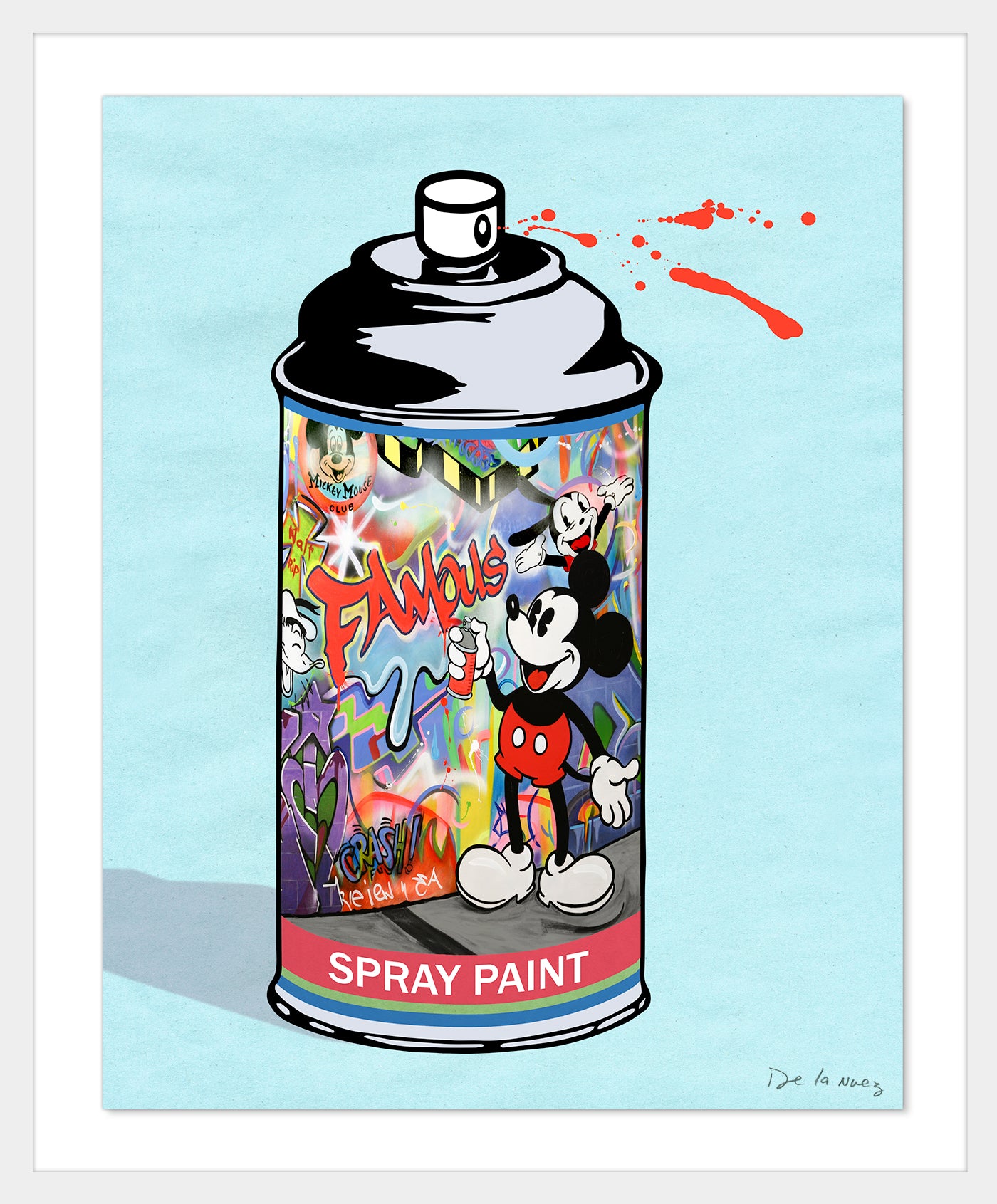 Famous Mickey Spray Paint Mixed Media - FRAMED, Signed
