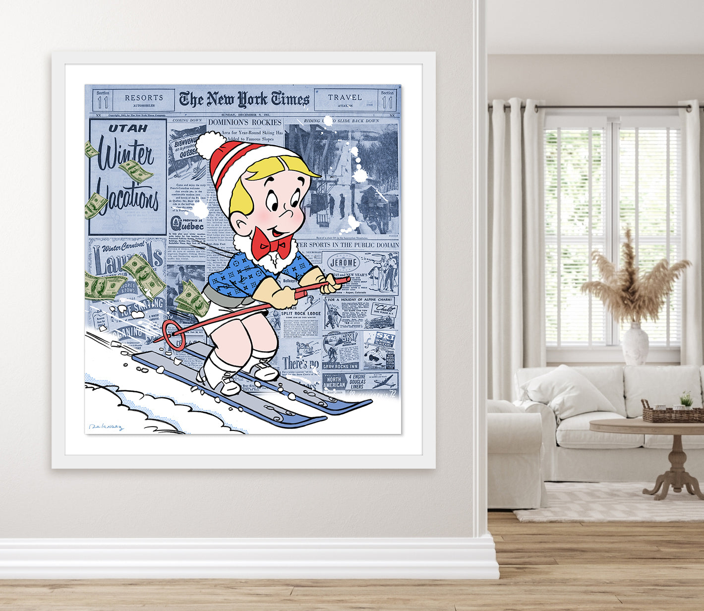 Hit the Slopes: Richie Rich Mixed Media Sketch - FRAMED, Signed
