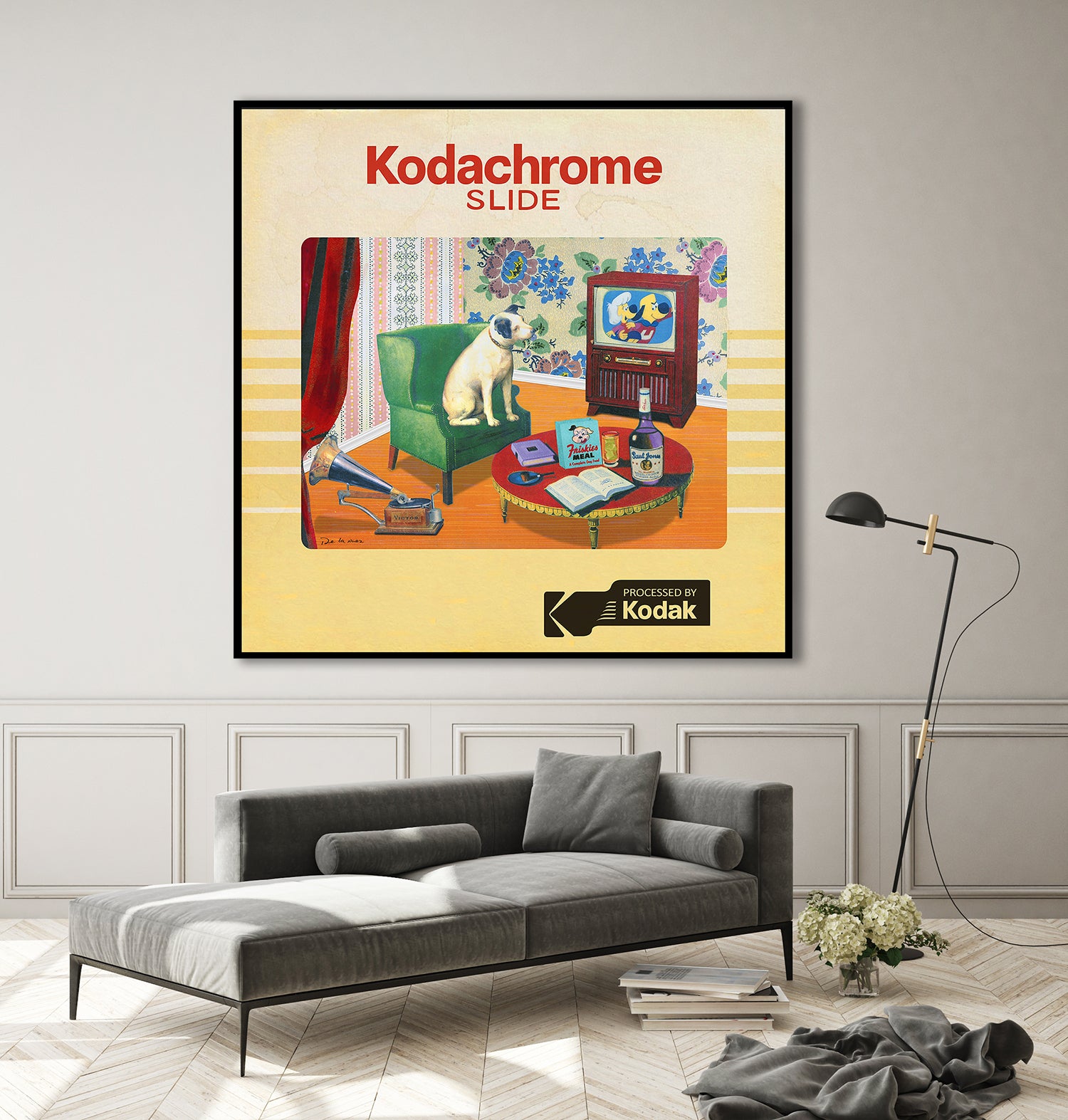 king of pop art nelson de la nuez vintage kodachrome slide series watch dog tv television puppy pet