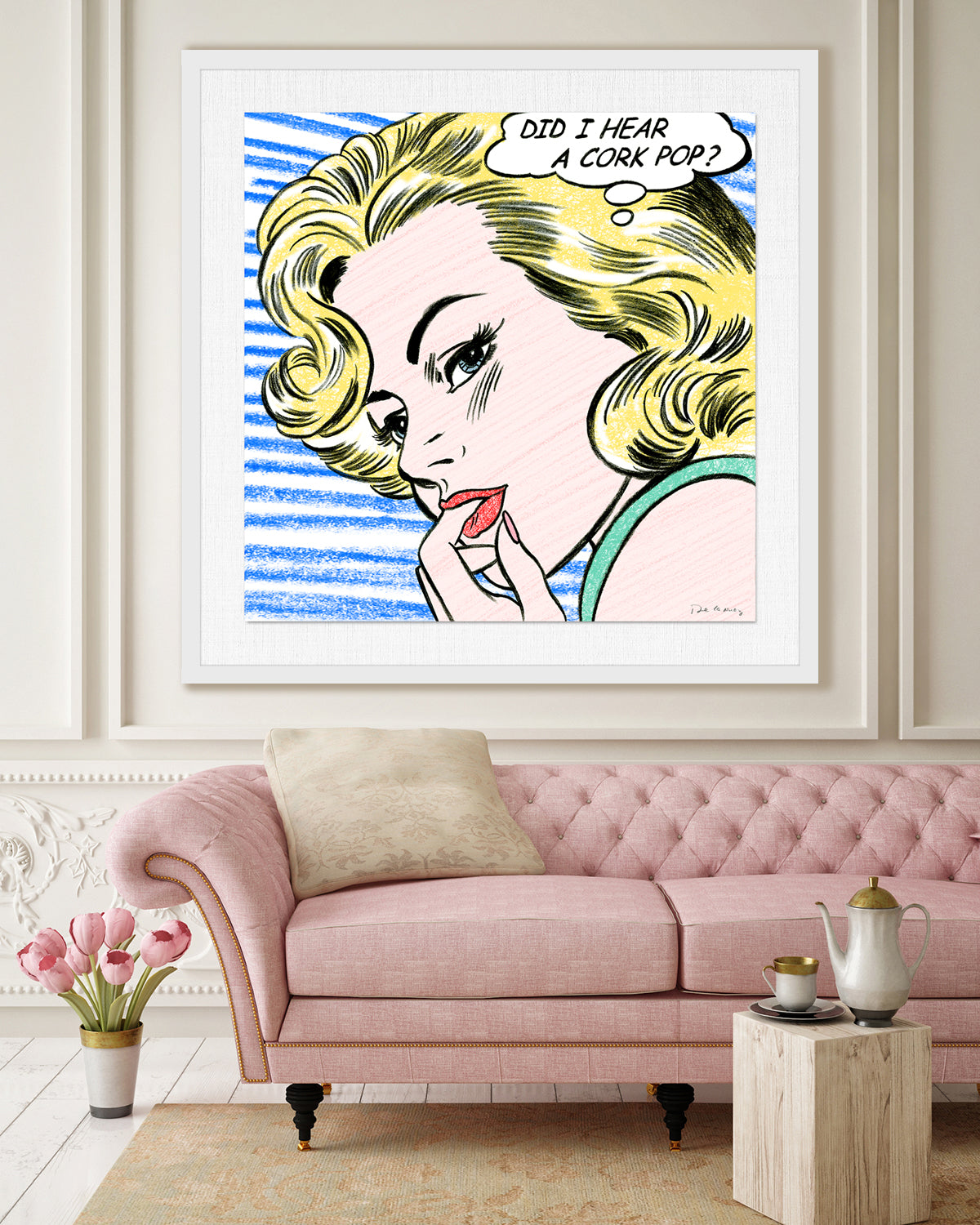 king of pop art nelson de la nuez pop fizz clink framed mixed media champagne material girl