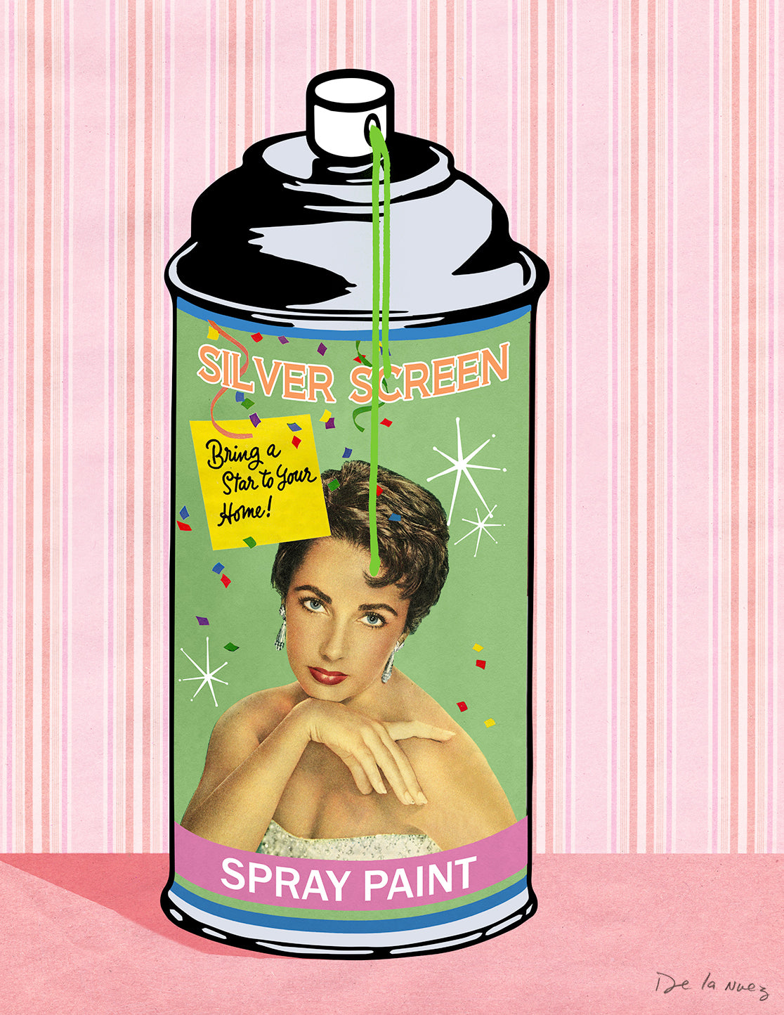 King of Pop Art Nelson De La Nuez Silver Screen Liz Spray Paint Print - Elizabeth Taylor, Graffiti