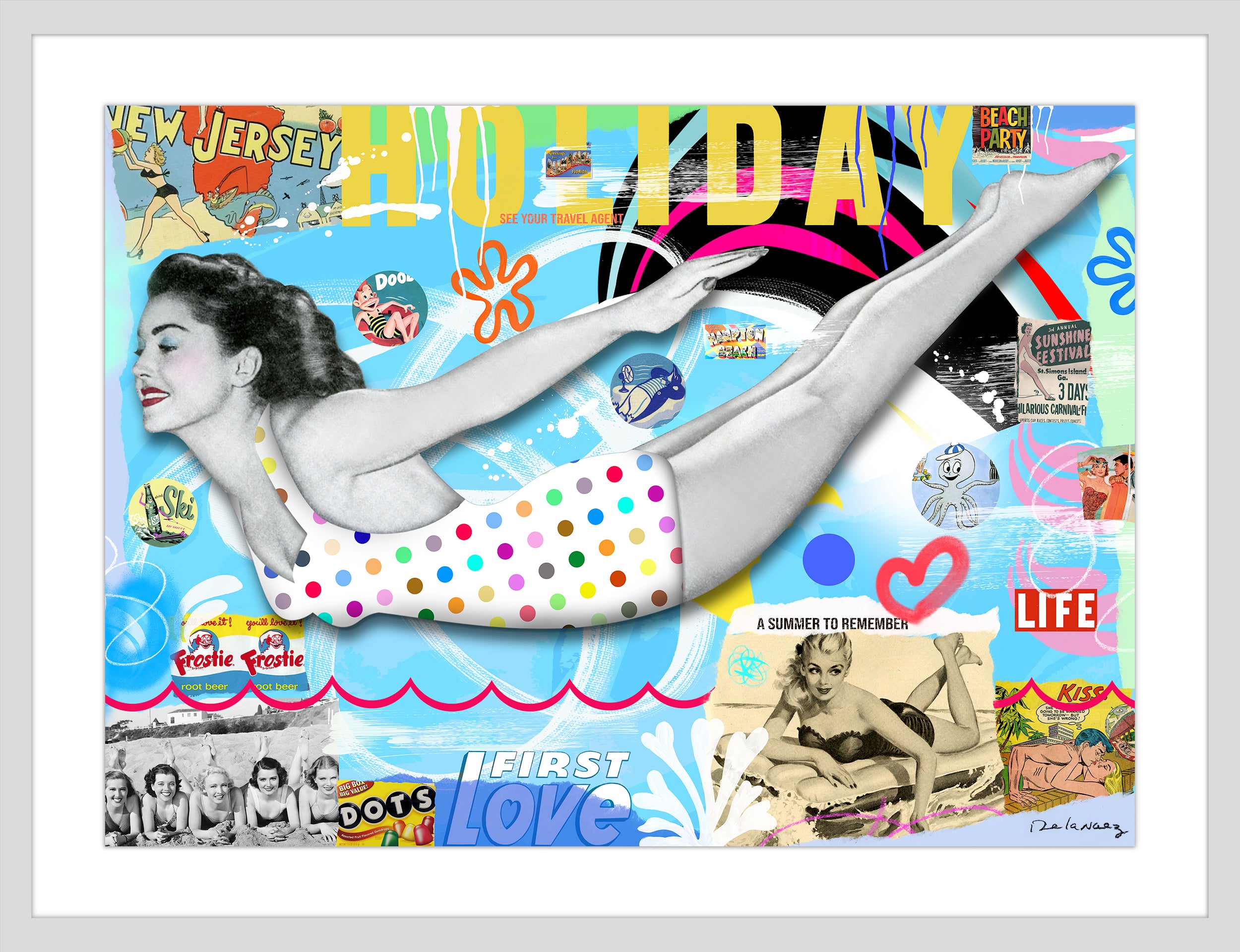 Summer to Remember (Polka dots) Mixed Media - FRAMED, Signed