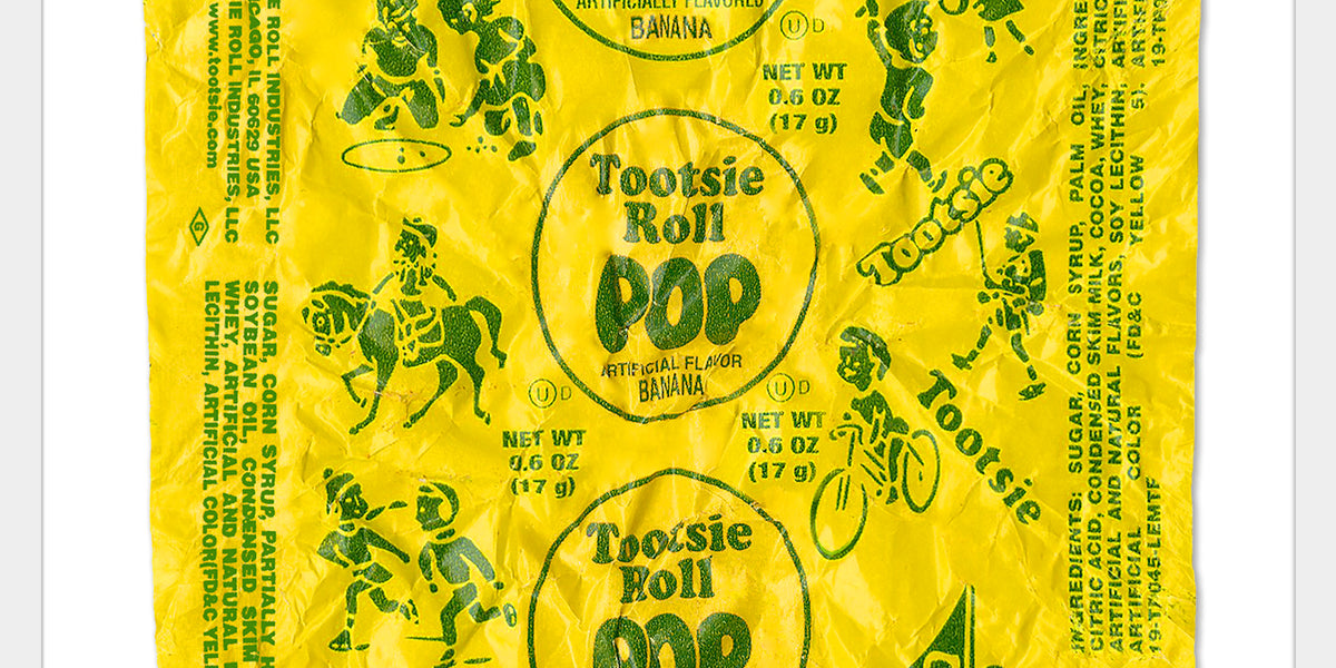 Sweet Banana Tootsie Pop Wrapper - Square Resin Sculpture - FRAMED
