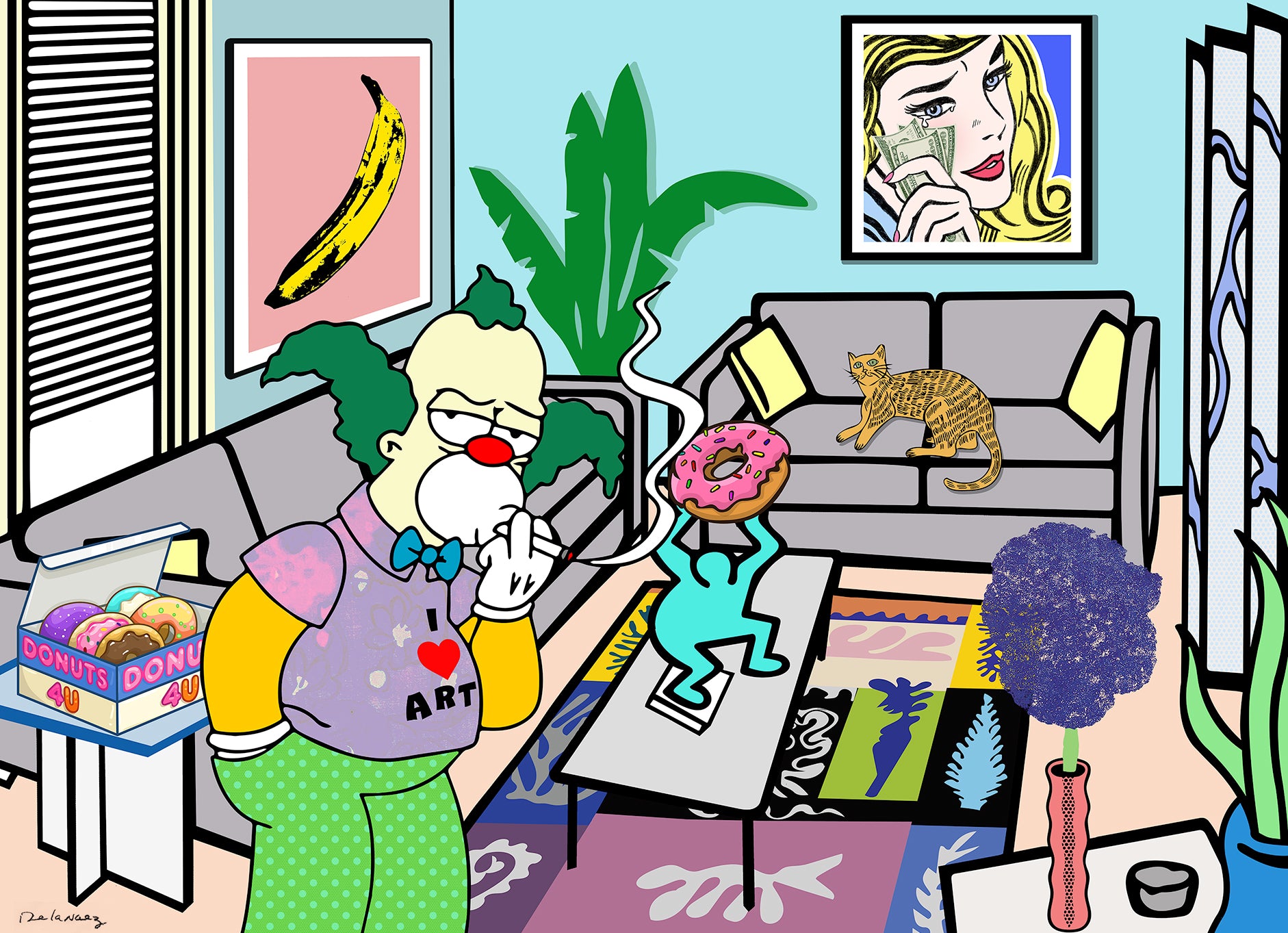 king of pop art nelson de la nuez hand painted mixed media canvas i love art collector decorate simpsons home krusty the clown