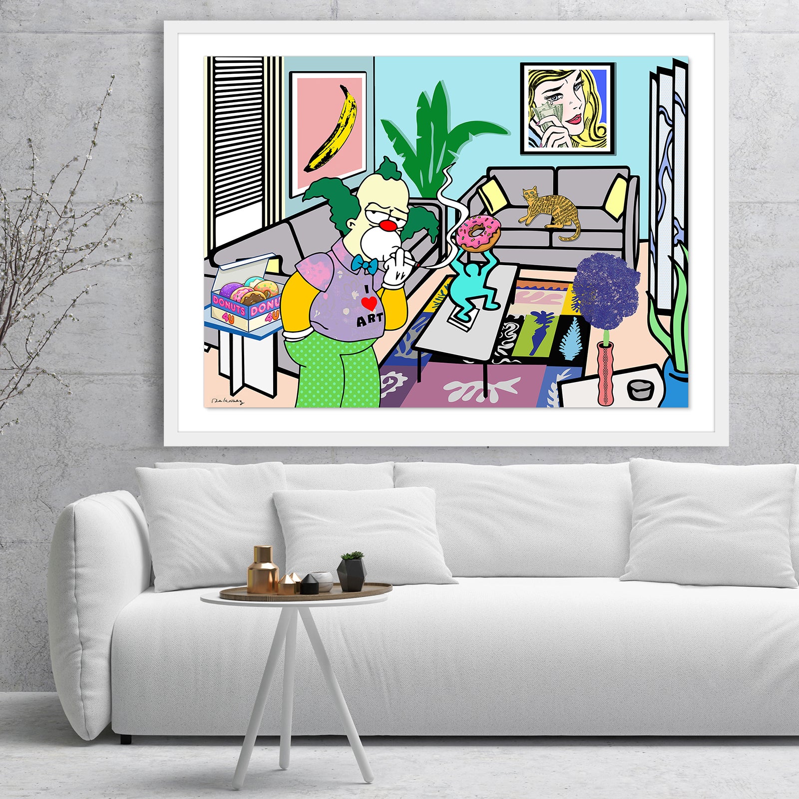 king of pop art nelson de la nuez hand painted mixed media canvas i love art collector decorate simpsons home krusty the clown