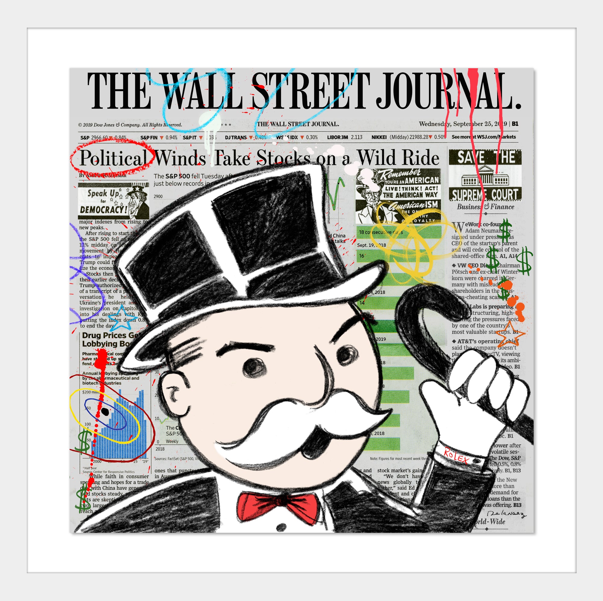 Wall Street Frenzy Nelson De La Nuez pop art stock market day trading finance monopoly banker