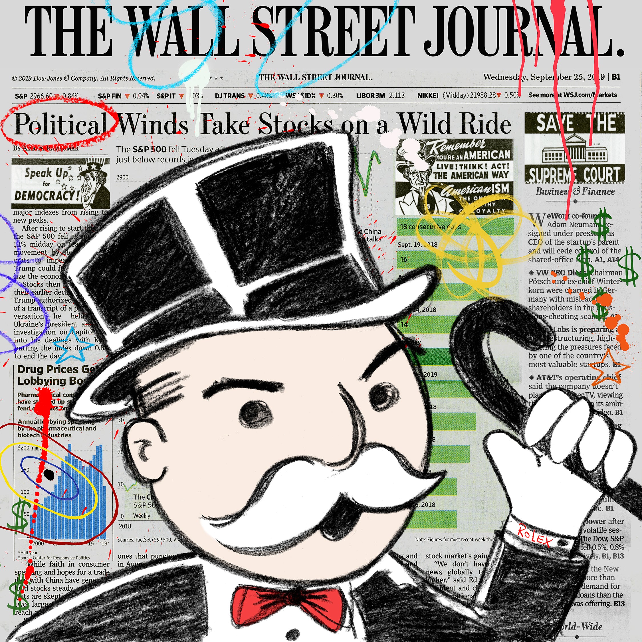 Wall Street Frenzy Nelson De La Nuez pop art stock market 