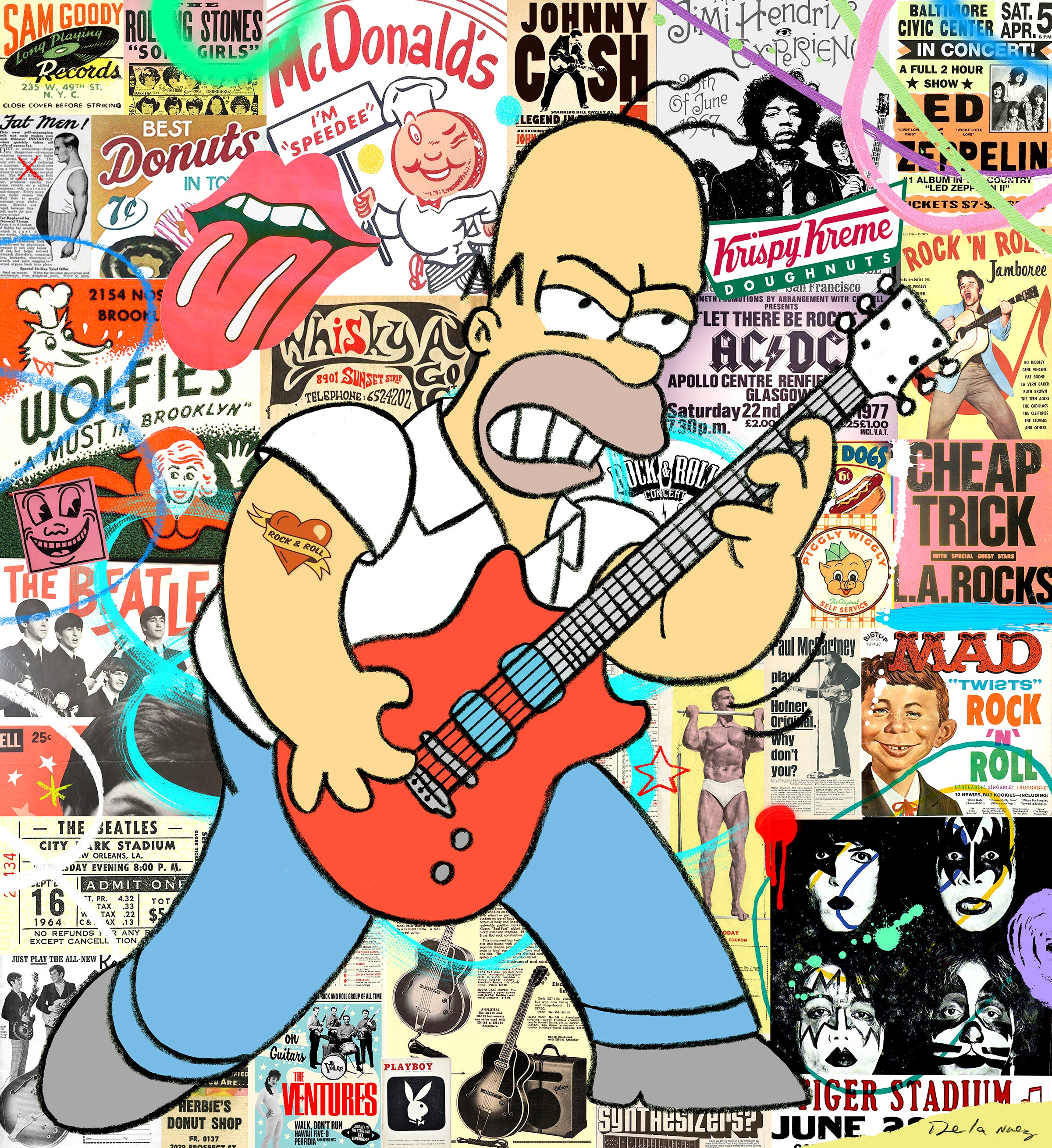 king of pop art nelson de la nuez rock and roll homer simpson electric guitar music band